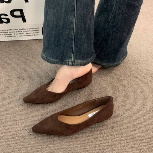 Brown Wedge Heels Pointed Toe Flats for Women_CWSHF0086