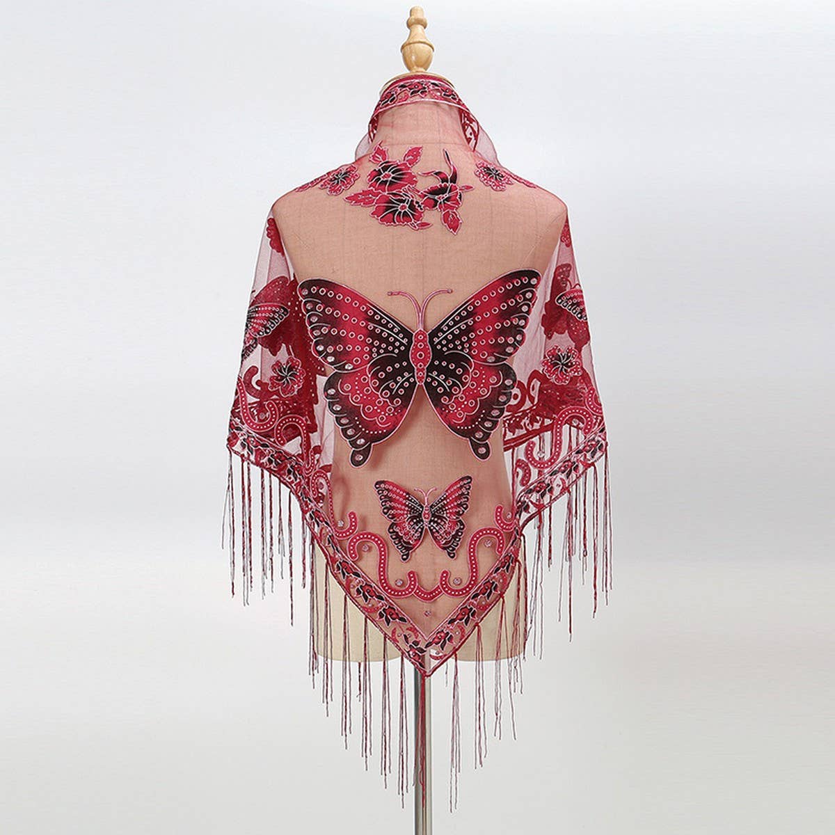 LACE BUTTERFLY EMBROIDERED TRIANGLE SHAWL