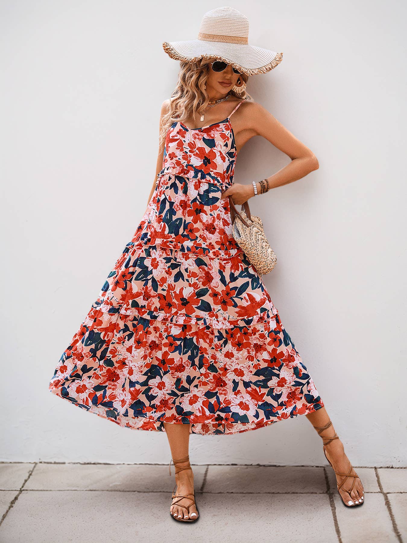 A Swing halter floral print long swing dress