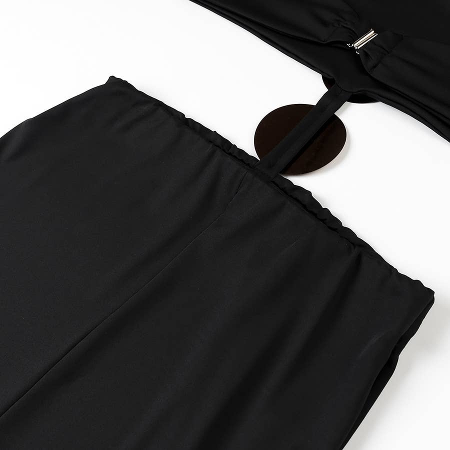 One-shoulder cutout halter sequined dress