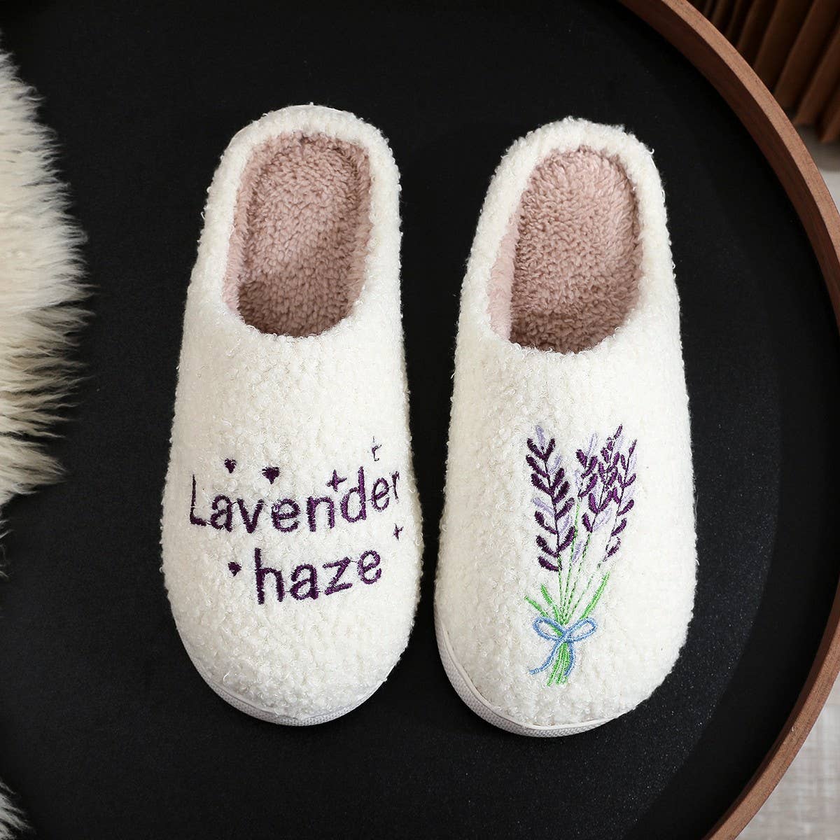 LAVENDER PATTERN WARM COTTON SLIPPERS