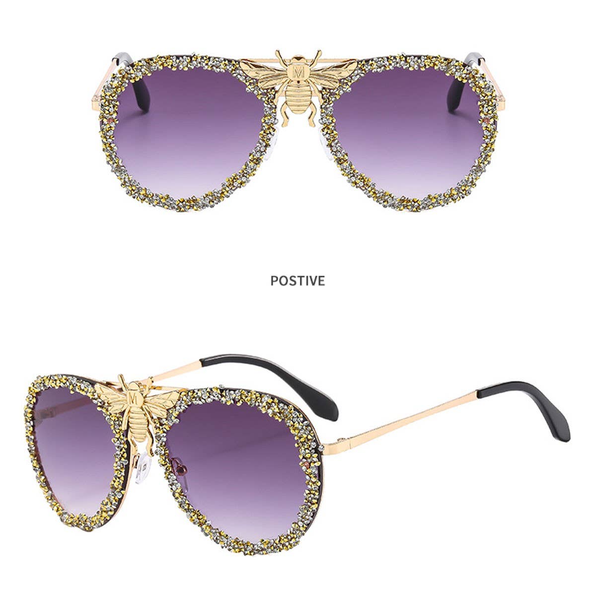 DIAMOND-STUDDED RETRO METAL LARGE FRAME SUNGLASSES