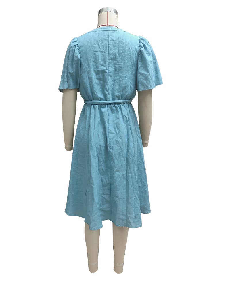 Lace-up V-neck high-waisted wide-swing dress