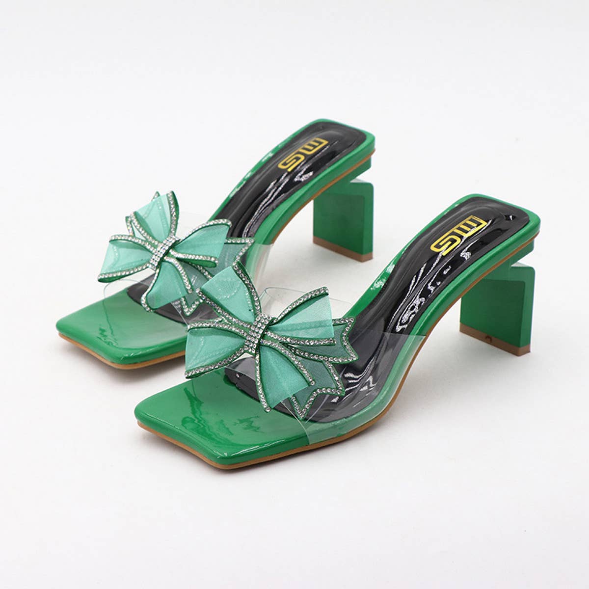 SEXY HIGH HEELS WITH BOW THICK HEEL AND SQUARE TOE