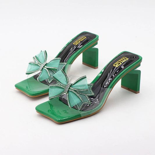 SEXY HIGH HEELS WITH BOW THICK HEEL AND SQUARE TOE