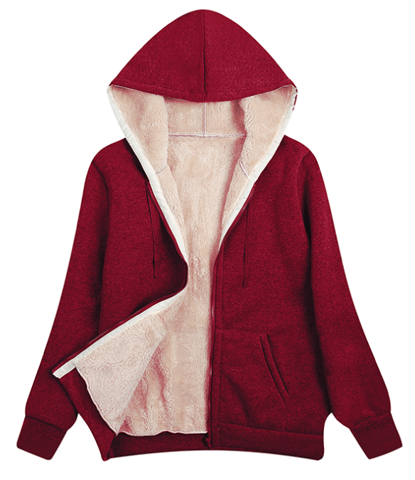 CWOHOL0284_ZipUp Open Front Hoodie In Fleece Long Sleeve Top