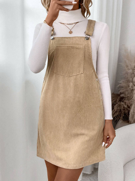 Solid-color casual corduroy strappy dress