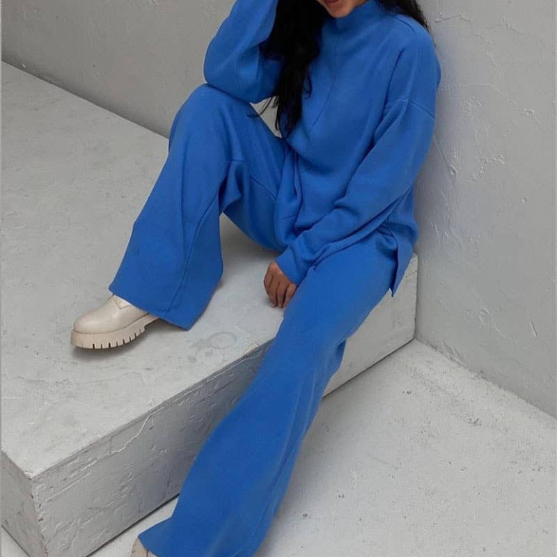 LONG SLEEVE LOOSE SWEATER KNIT TOP PANT SUIT