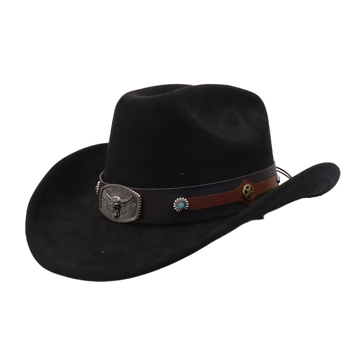Unisex Suede Cowboy Fedora Hat Ethnic Design_CWAH04503