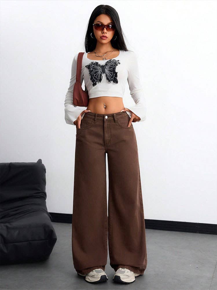 High-waisted floor-length straight-leg pants