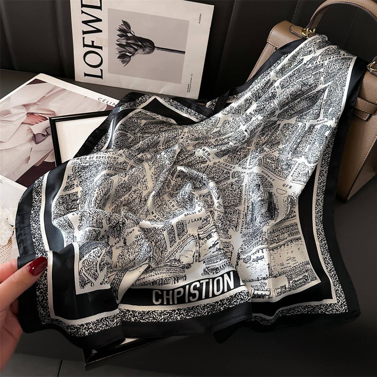 Lightweight Satin Square Scarf for Neck or Bag