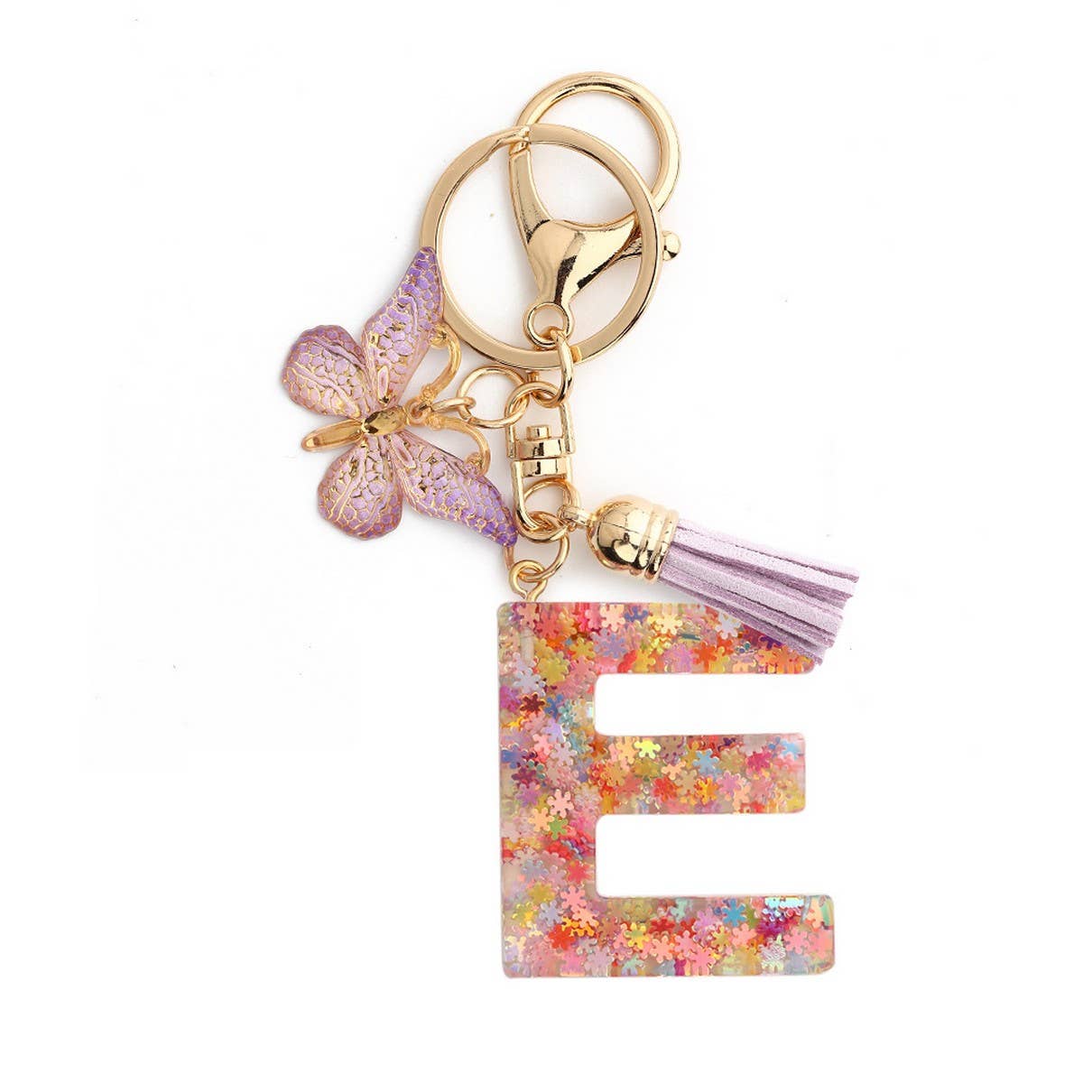 Pink Snowflake Letter Butterfly Keychain_CWMM6865