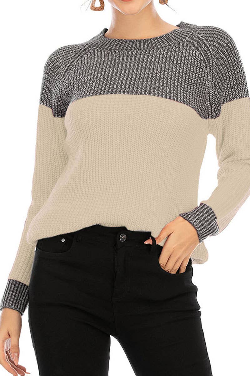 Large-size crew-neck sweater pullover