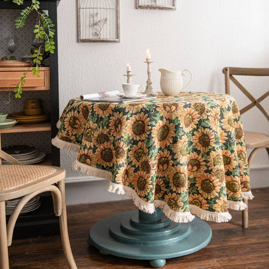 ROUND JACQUARD SUNFLOWER TABLECLOTH