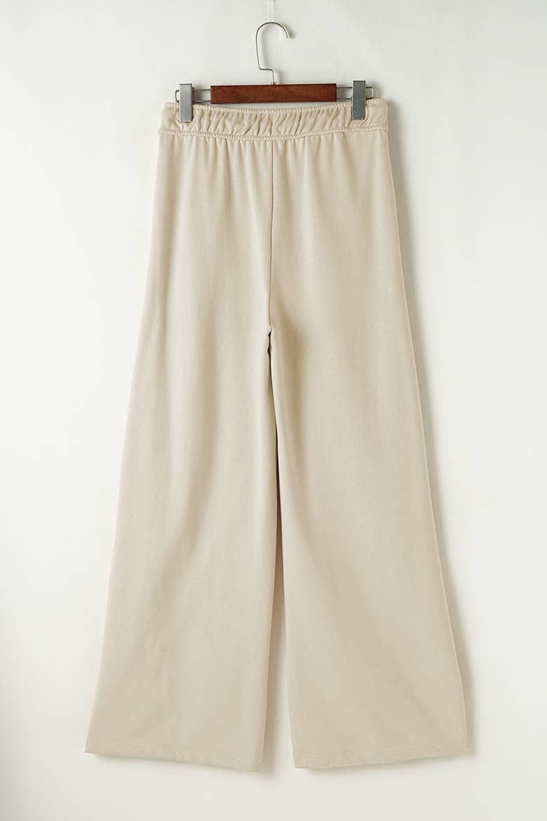 SIMPLE SOLID COLOR DRAWSTRING WIDE-LEG PANTS