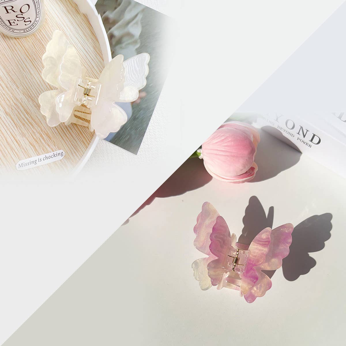 Double-layer butterfly color-changing grab clip