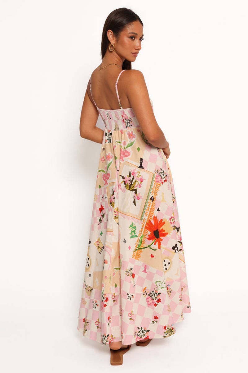 CWDMD5985_FLORAL PRINT SPAGHETTI STRAP MAXI DRESS