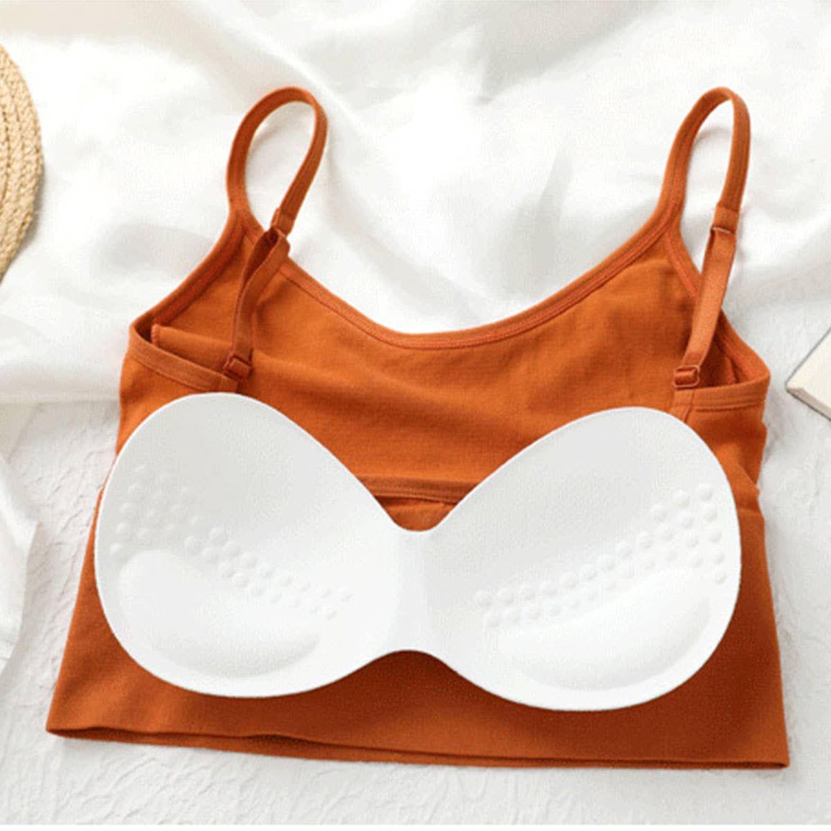 Plain Solid Color Basic Tank Top With Built In Bra_CWTTK0796