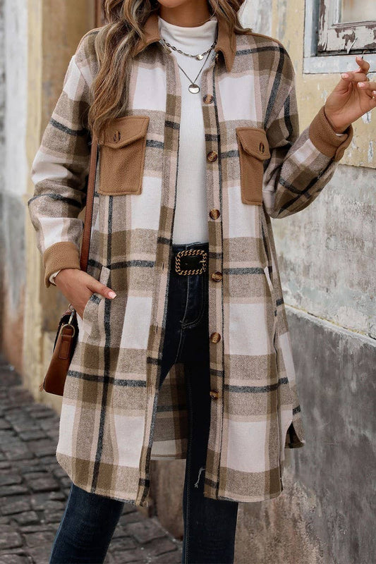 CWOCO0220_CASUAL BRUSHED PLAID MID-LENGTH COAT