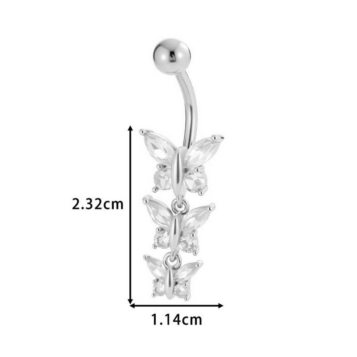 Triple Butterfly Zircon Dangle Belly Ring