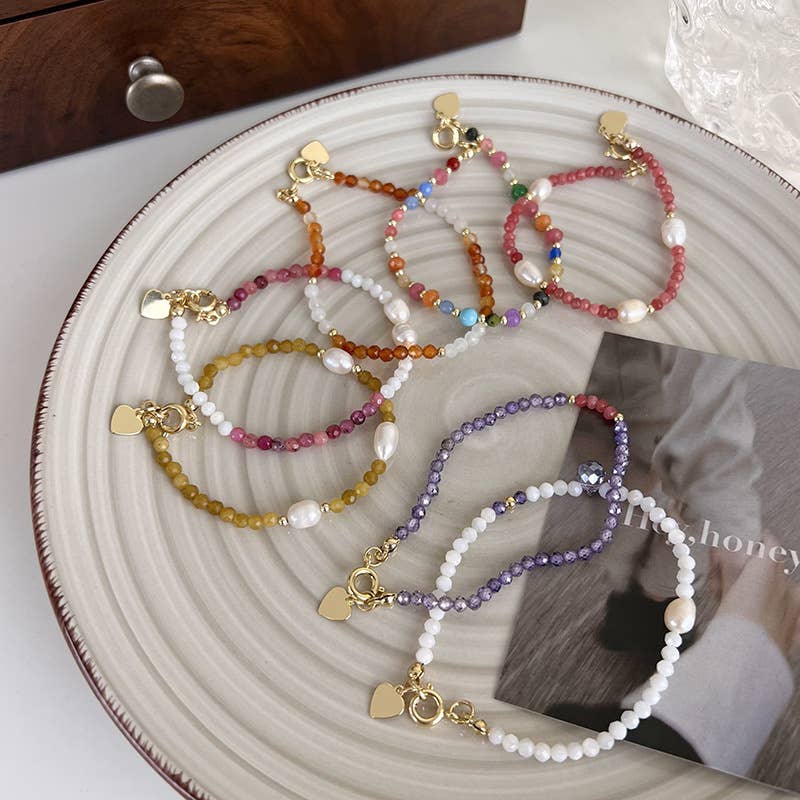 Personalized stone freshwater pearl bracelet