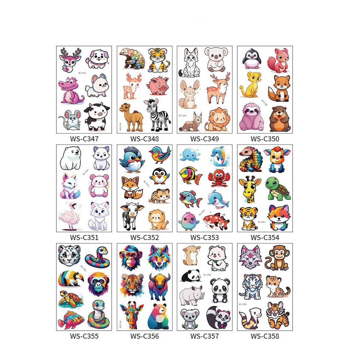 Kids Cartoon Animal Tattoo Stickers Set Waterproof