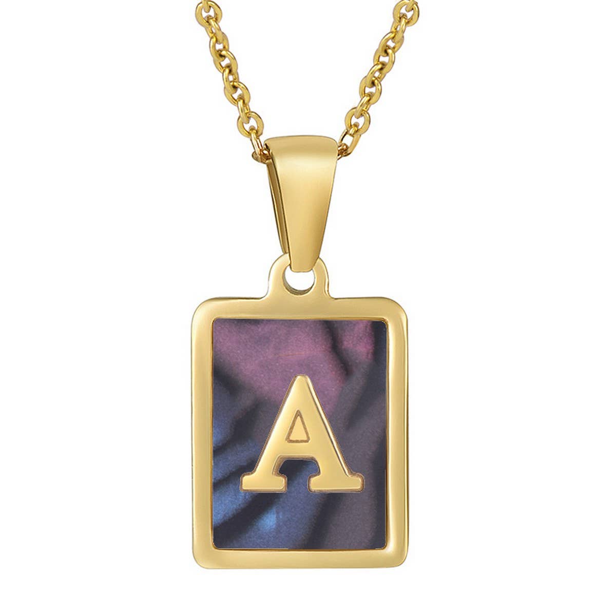 CWAJE1930_Square Stainless Steel Color Shell Letter Necklace