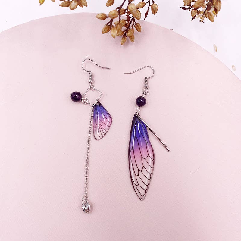 Fashionable imitation cicada wing earrings