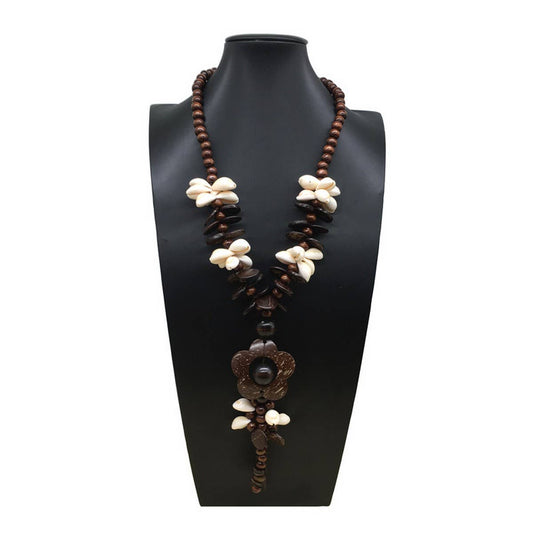 BOHEMIAN FLOWER COCONUT WOOD BEAD NECKLACE_CWMM4739