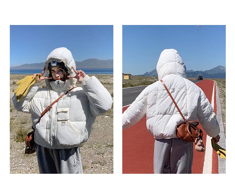 Stand collar hooded thick warm padded jacket