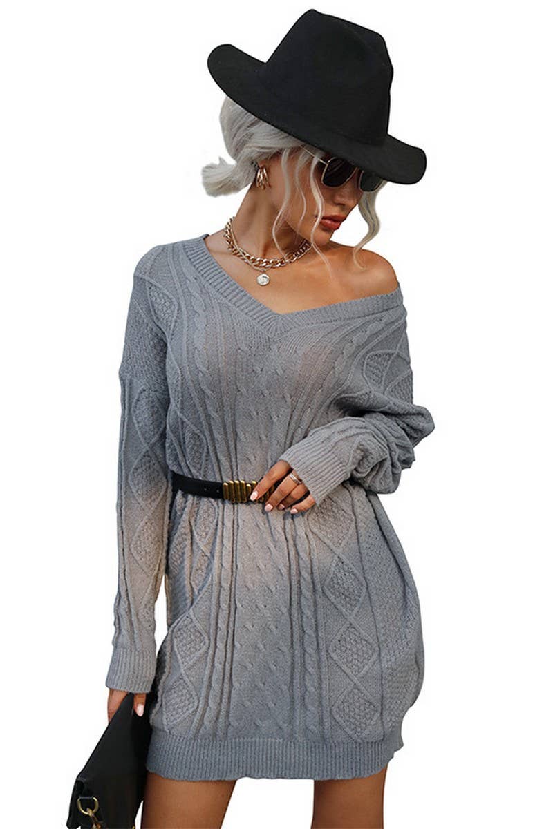 WOMEN SOLID COLOR TWIST SWEATER DRESS_CWDSD1961