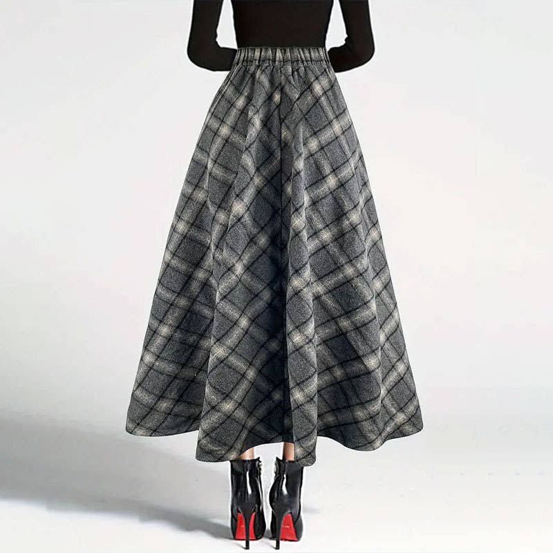 Thickened retro checkered long skirt