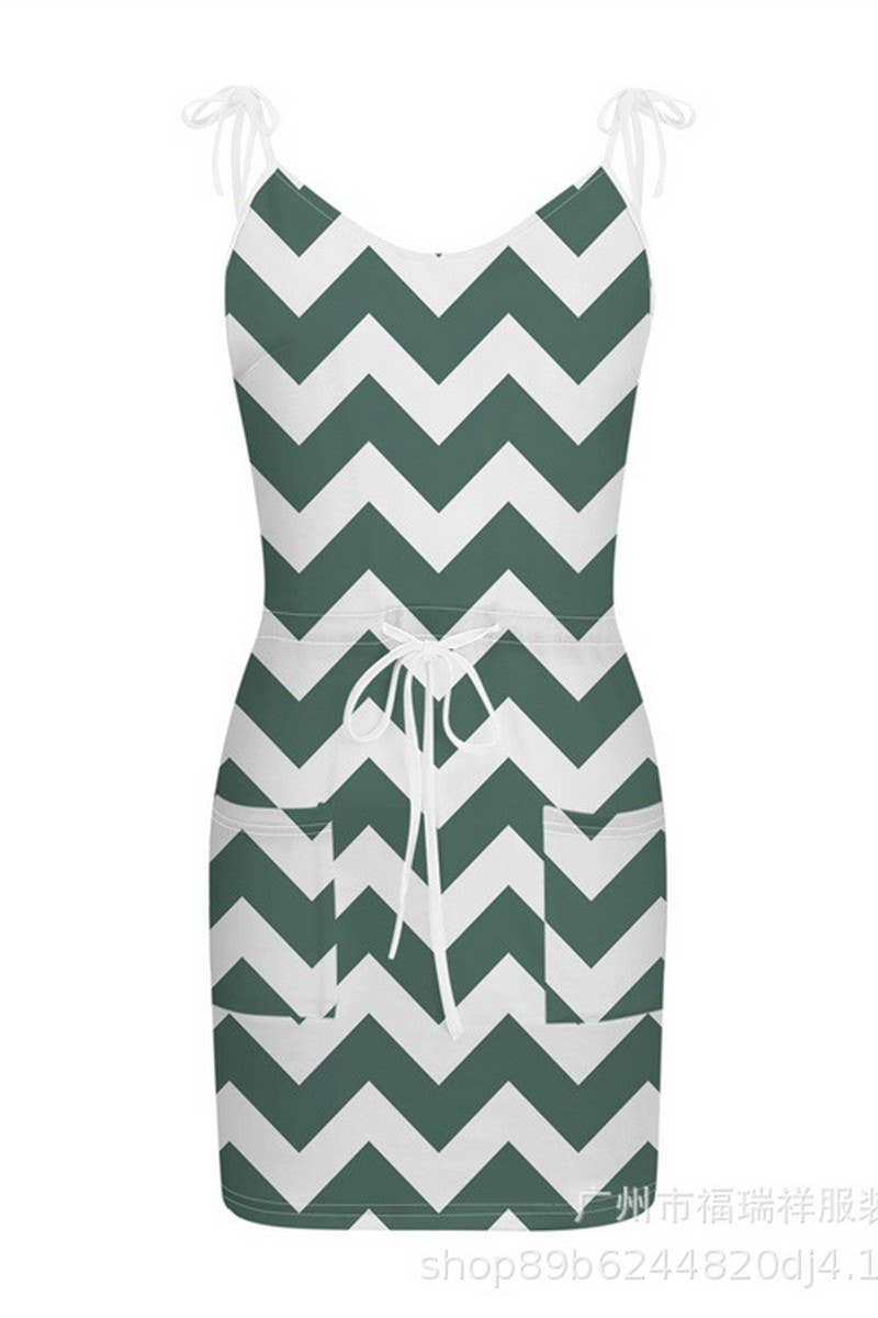 CWDSD8920_V-NECK WAVY STRAP DRESS WITH ADJUSTABLE WAIST