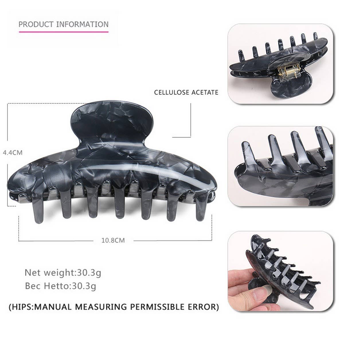 LARGE GRAB CLIP ACETATE SHARK CLIP HAIRPIN