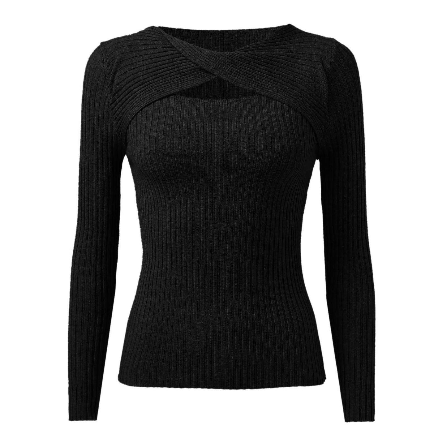 Sexy cut-out pullover solid-color knitted top