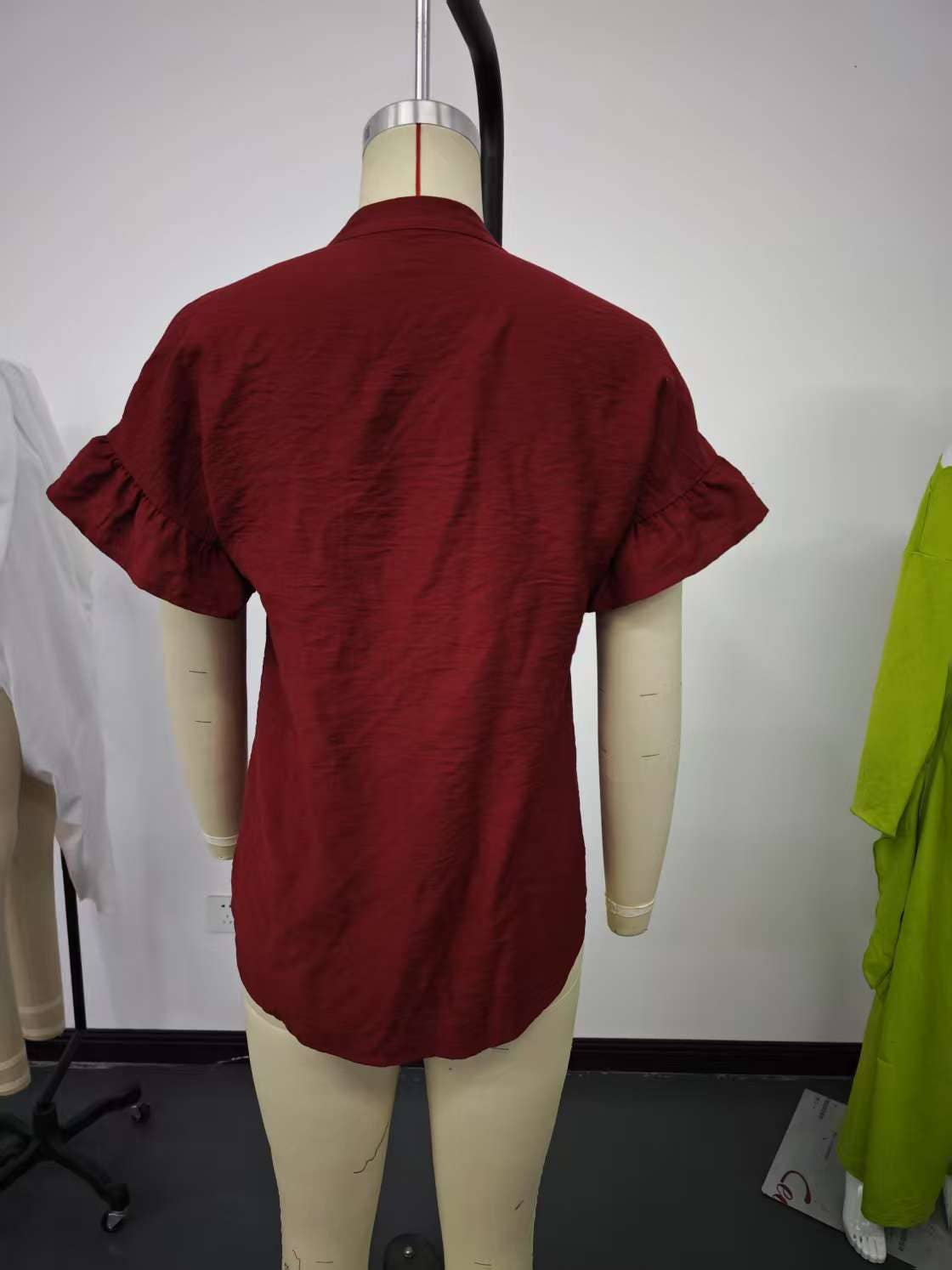 Solid color cotton linen stand-up collar shirt