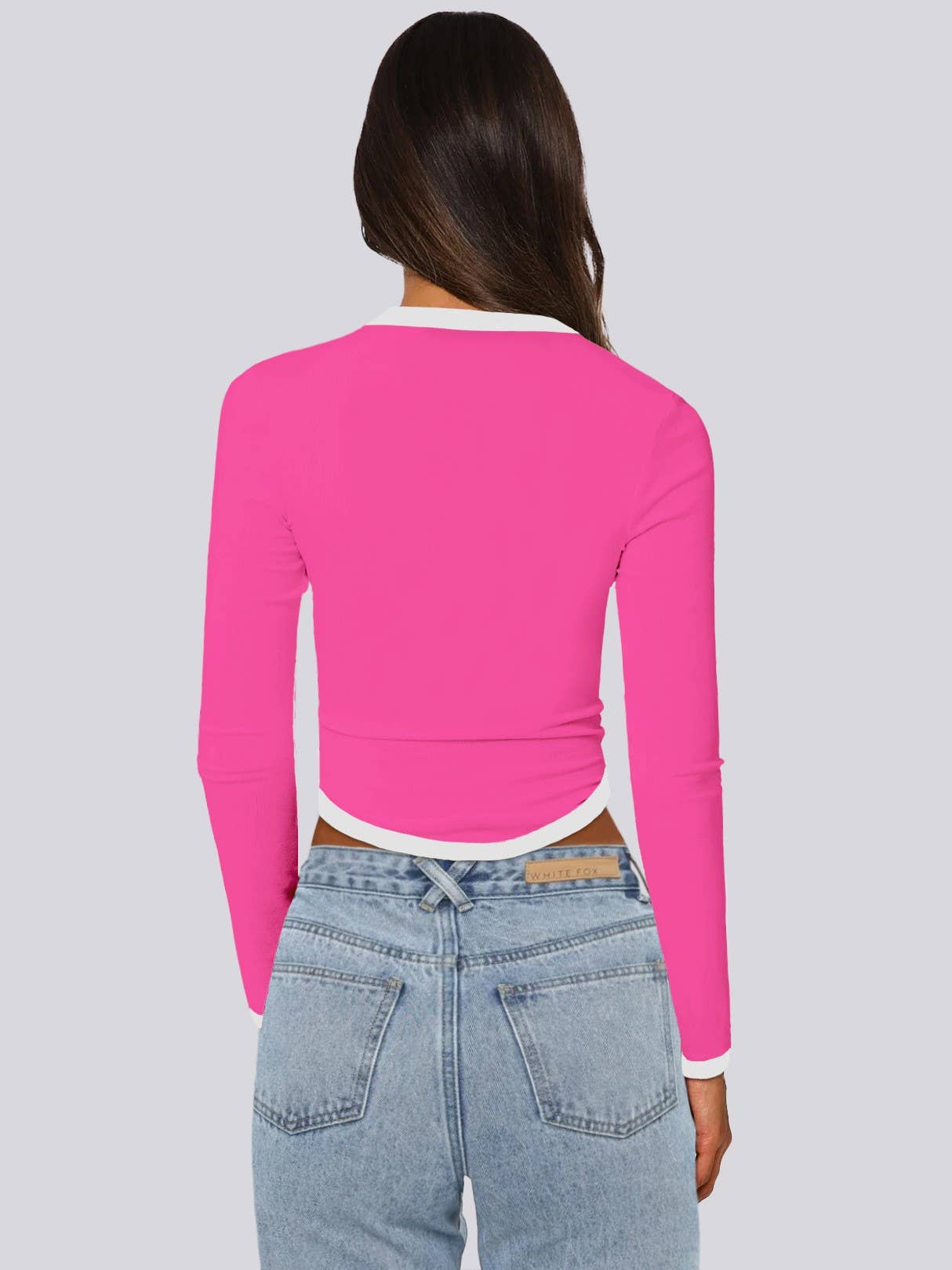 LONG SLEEVE ROUND NECK SLIM-FIT COLOR SHORT TOP