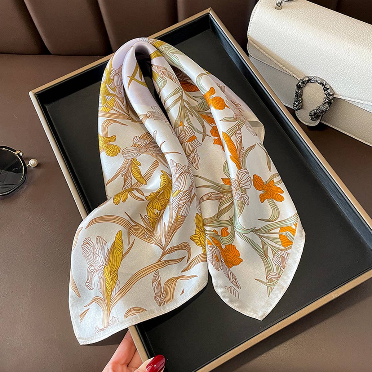 Silk Floral Square Scarf ? 53cm Neck Wrap