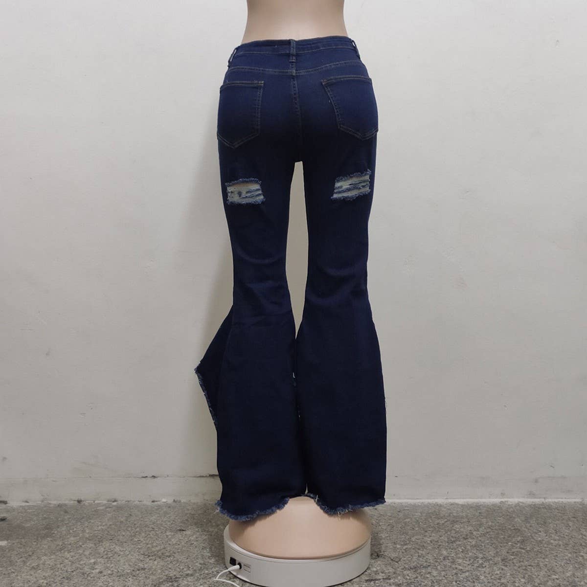HOLE WASHED DENIM BELL BOTTOMS WIDE LEG PANTS_CWJP0086