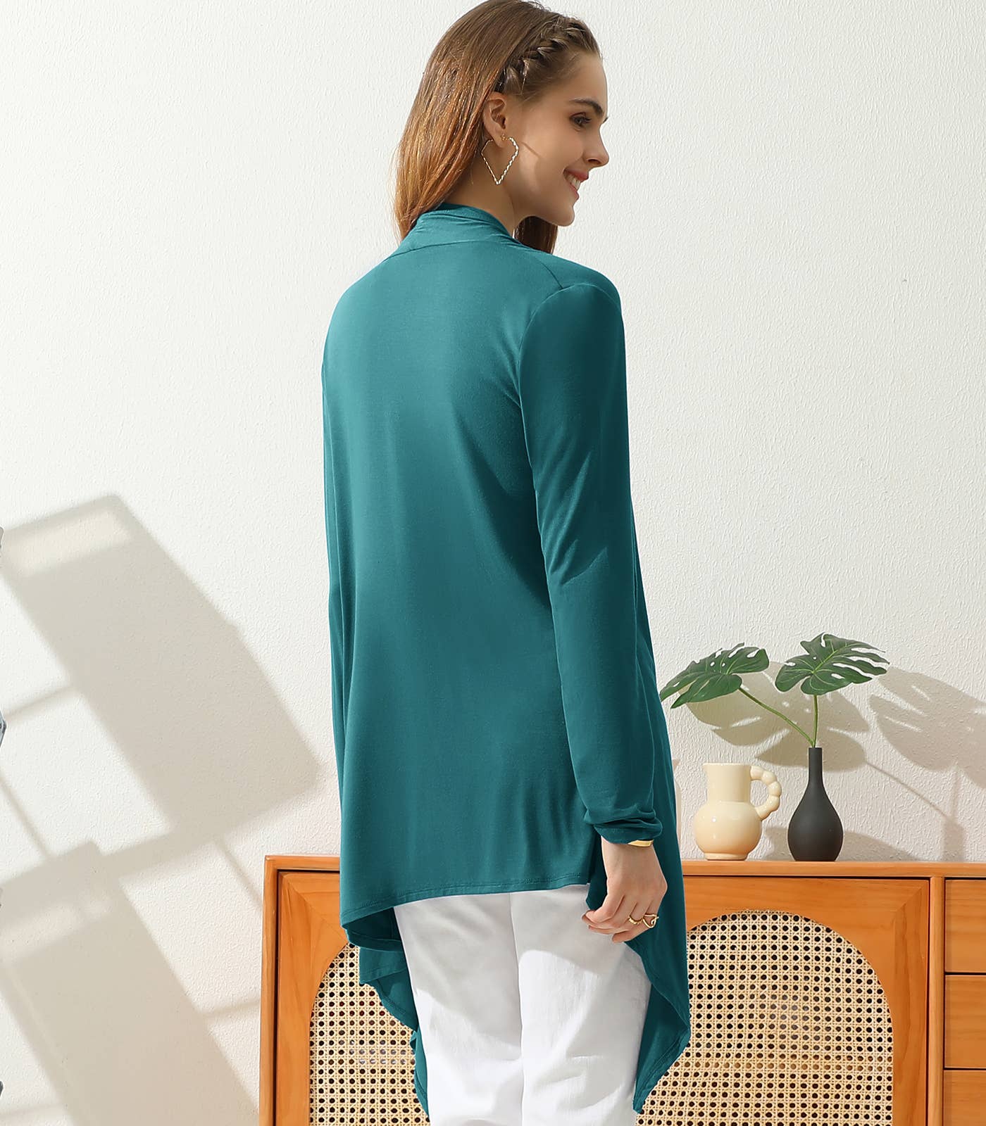 AWTL073_Long Sleeve Casual Open Front Long Cardigan