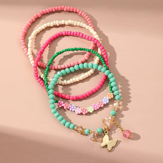 Boho Butterfly & Flower Anklet Set ??Handmade_CWMM6359