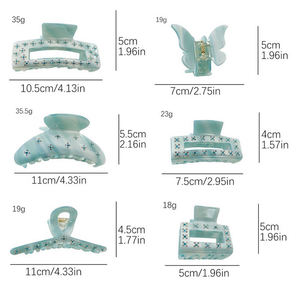 Sky Blue Hair Claw, Luxe Large Rhinestone Clip_CWAHA1595