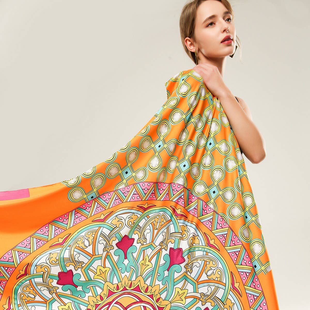 Twill Satin"First Love"Print Large Scarf for Women