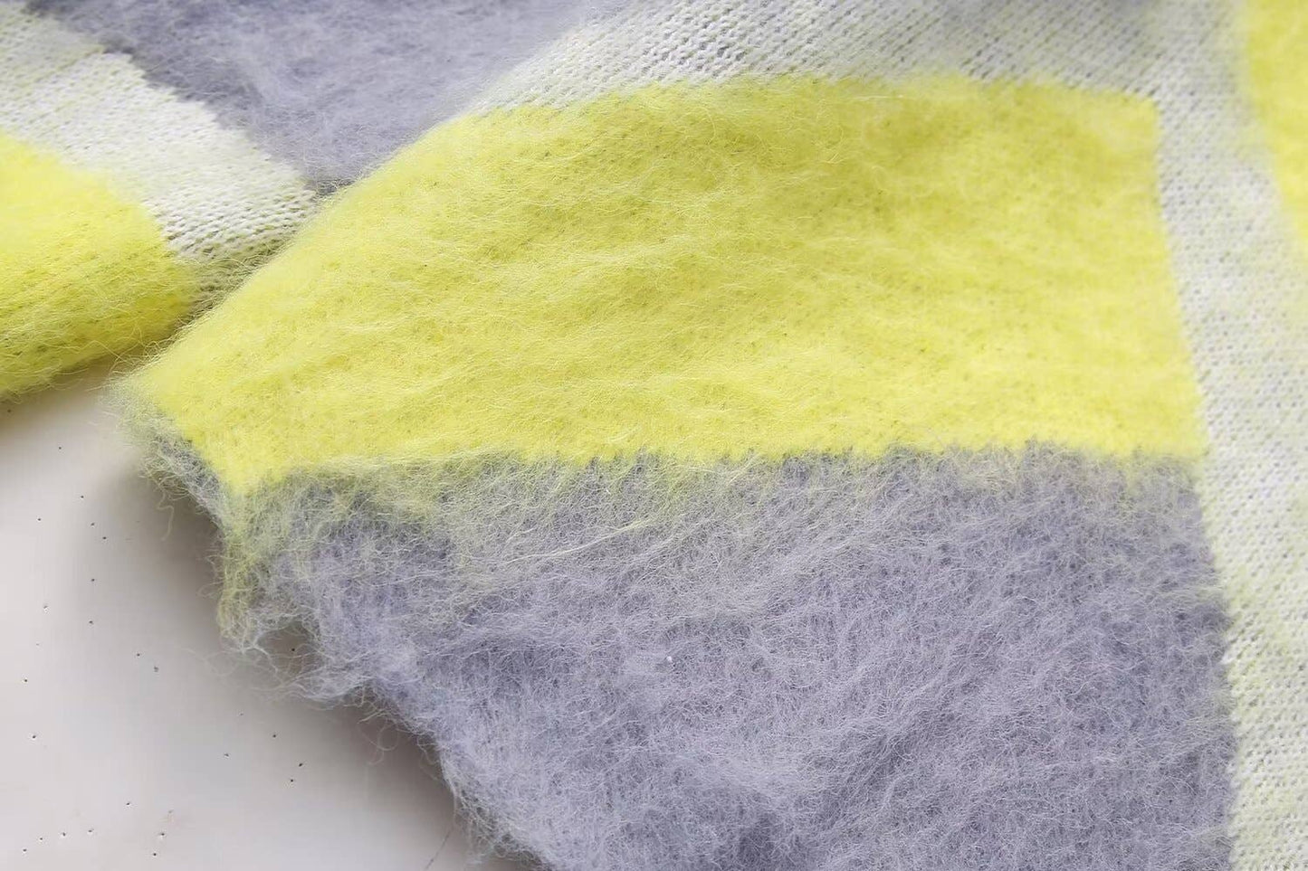 RUFFLED PATCHWORK CREW NECK PULLOVER SWEATER