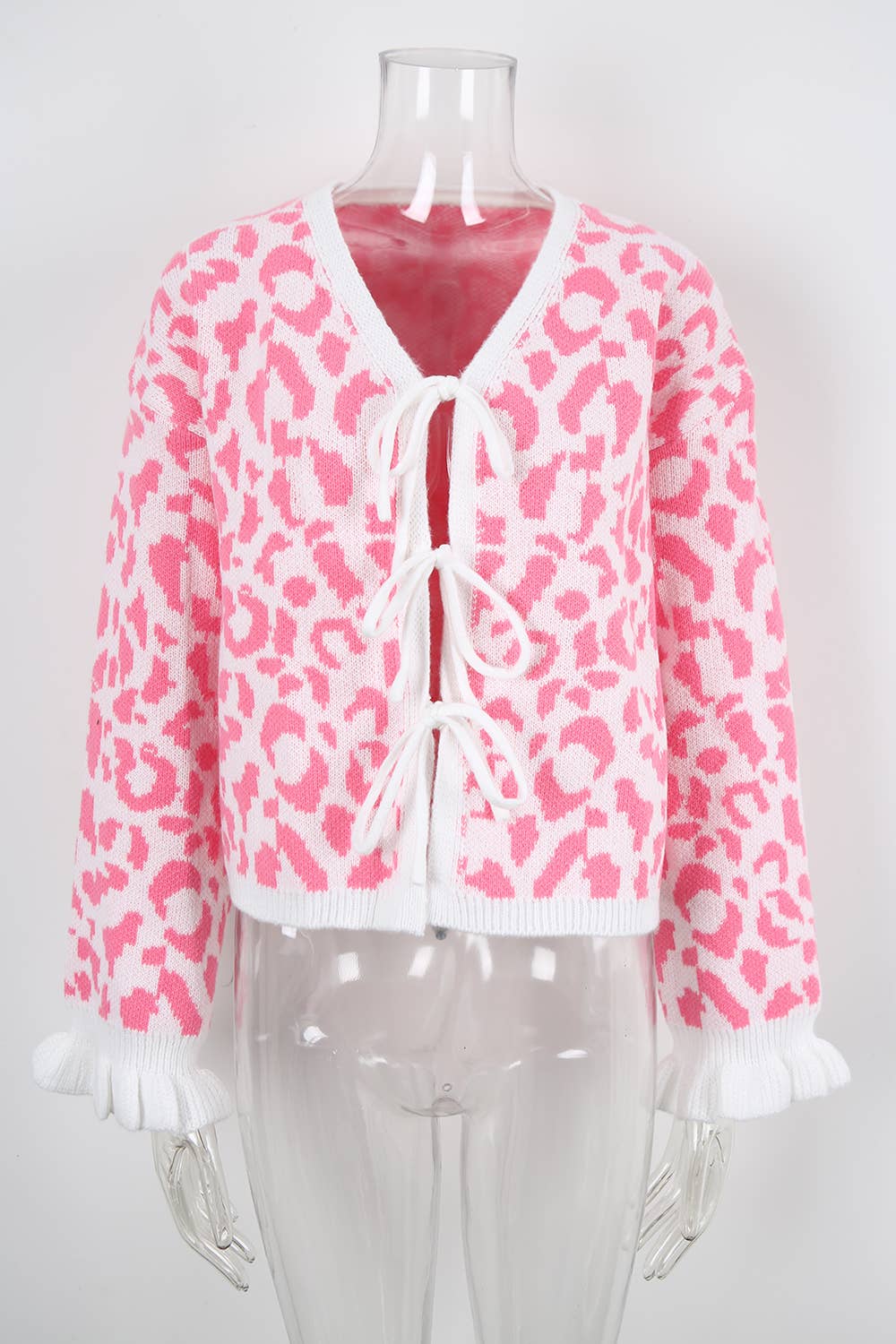 Leopard loose long-sleeved lace-up cardigan