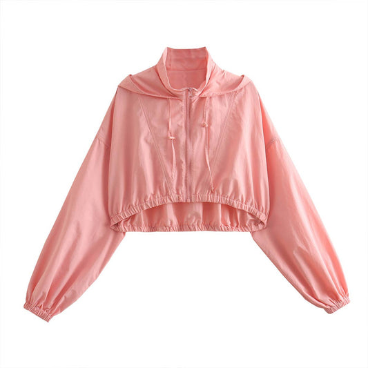 SHORT ONE ZIPPER DRAWSTRING MINIMALIST JACKET