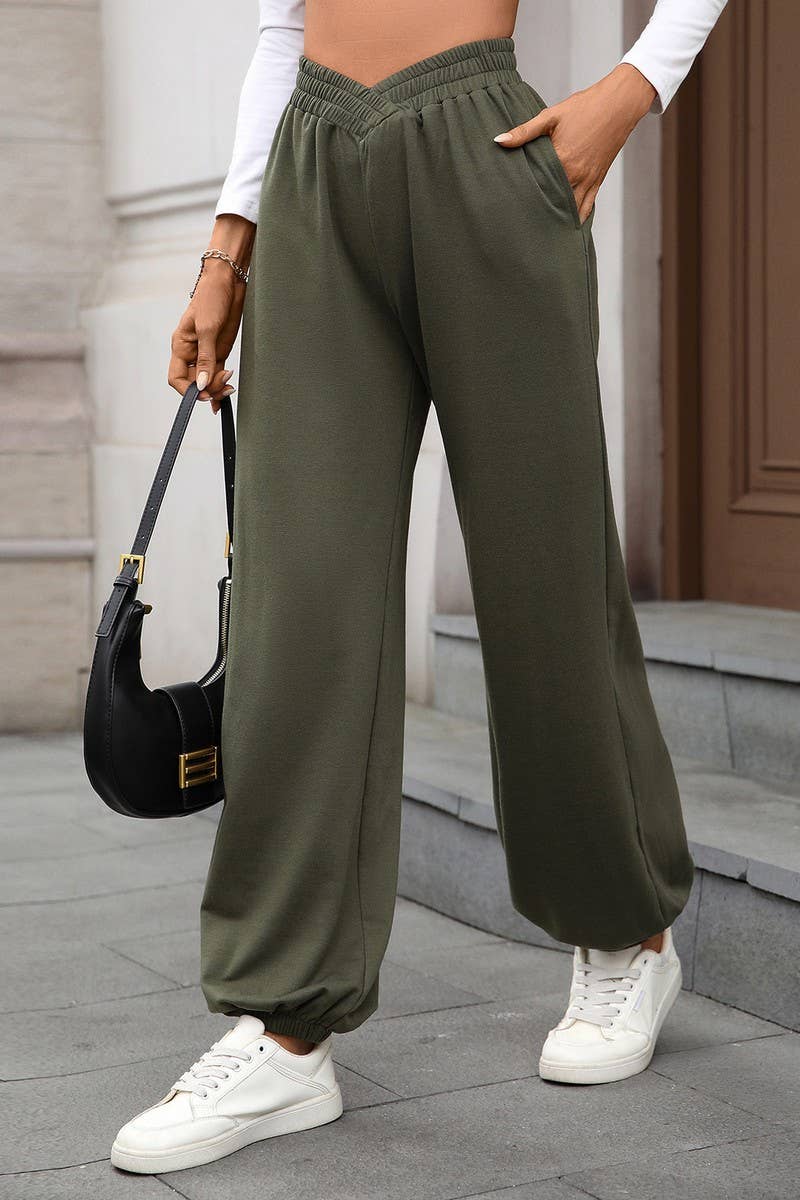 CWBLP01092_HIGH-WAISTED SOLID COLOR CUFFED CASUAL TROUSERS