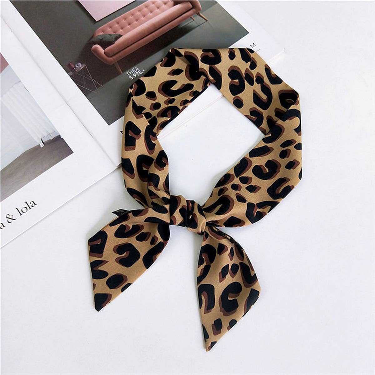 CWASC2385_MULTI COLORED HANDLE RIBBON LEOPARD PRINT SCARF