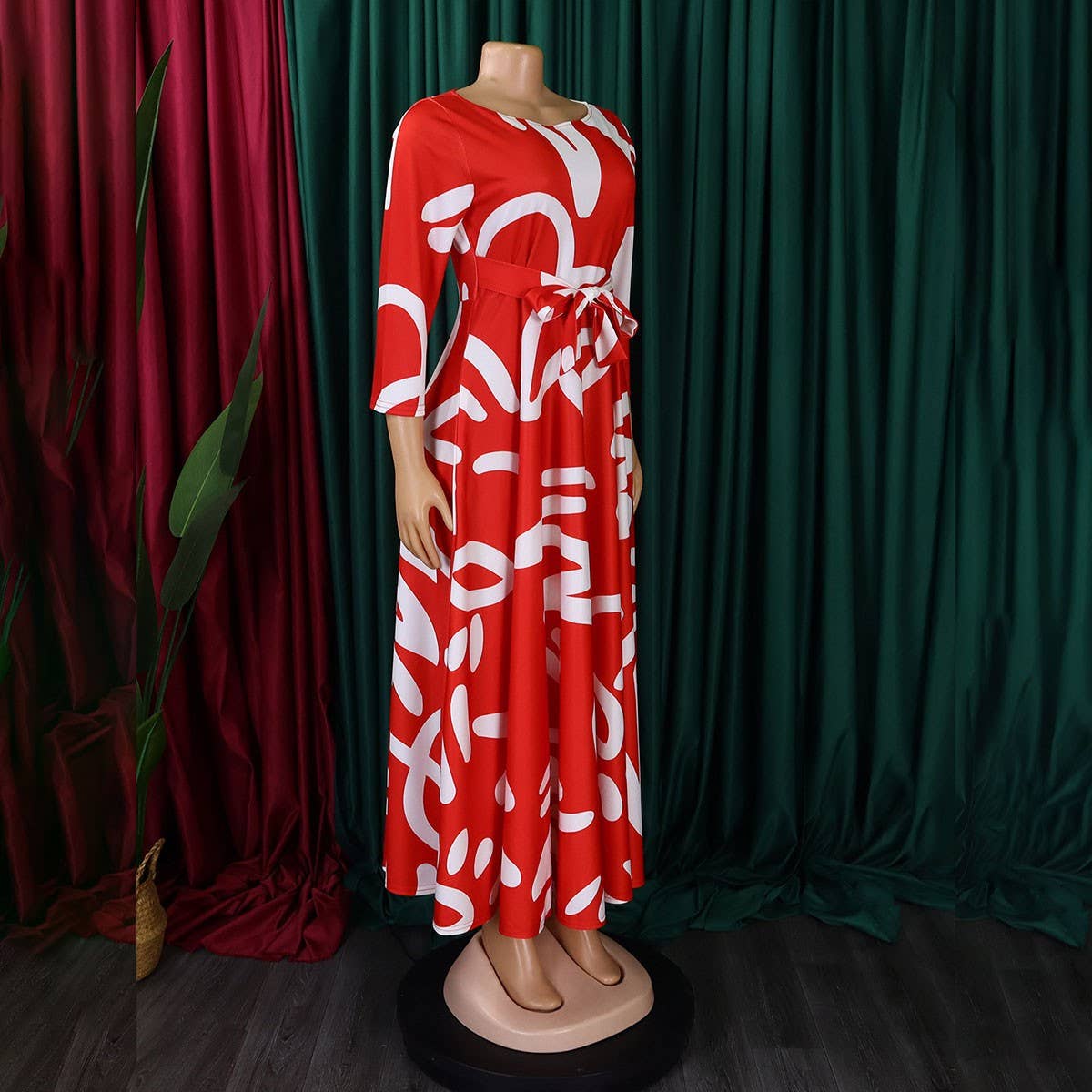 FASHIONABLE PRINTED LACE-UP OVERSIZED DRESS