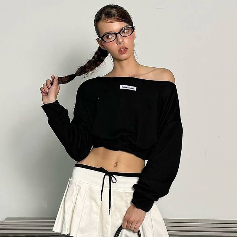 SHORT SOLID COLOR CROP COLLAR LONG SLEEVE HOODIE